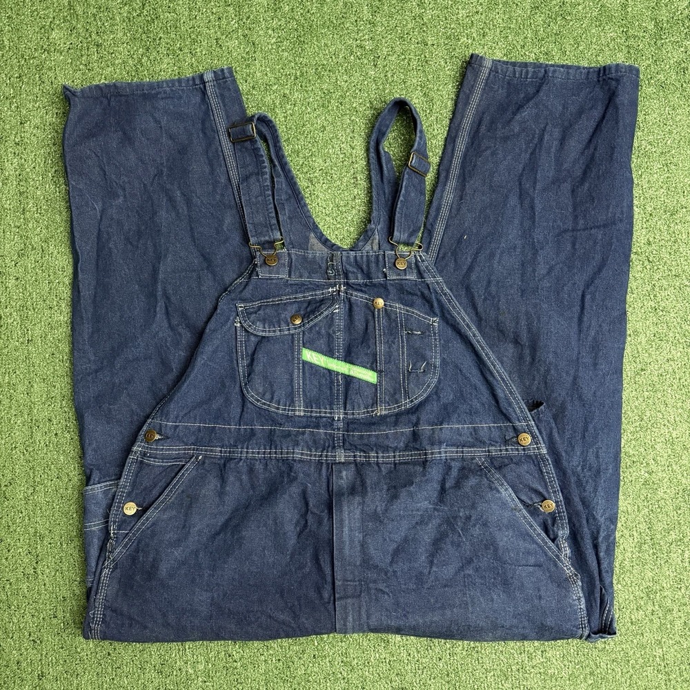 Key Imperial Bib Overalls Mens 44x30 Blue Workwear Pants Denim Carpenter Farmer